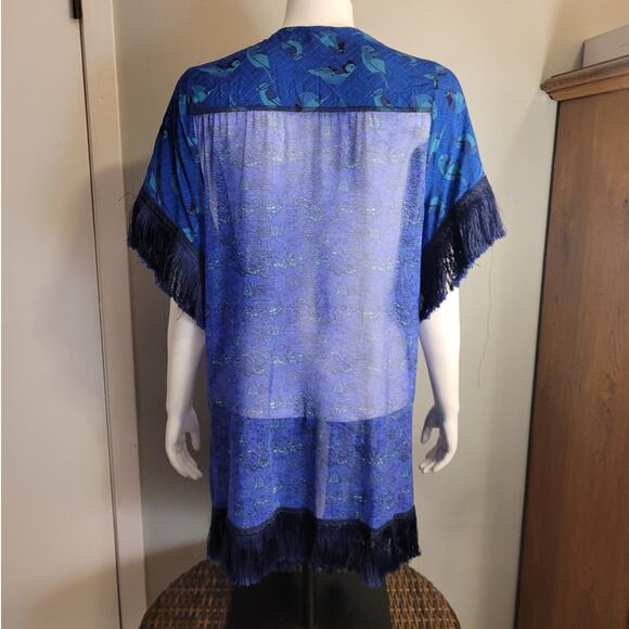 Maaji Fringe Robe Shawl Beach Cover-Up Small Graphic  Dark Floral Indie Boho - Picture 4 of 10